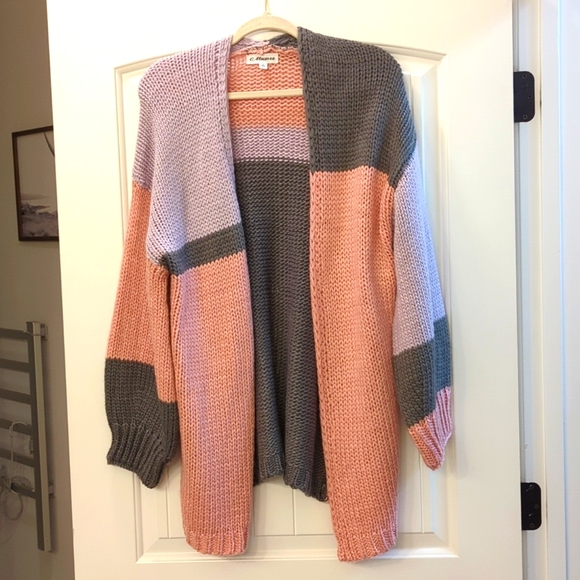 Macaron Chunky Knit Colorblock Cardigan - Picture 1 of 5